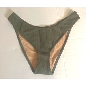 J Crew Olive Green Textured Curved-Waist Cheeky Bikini Bottom Size‎ Large NWT
